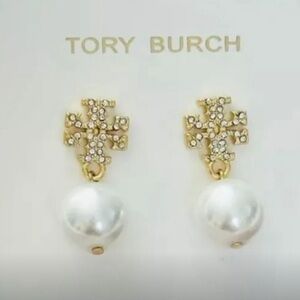 Tory Burch Kira Pave Drop Peal Earring Gold
